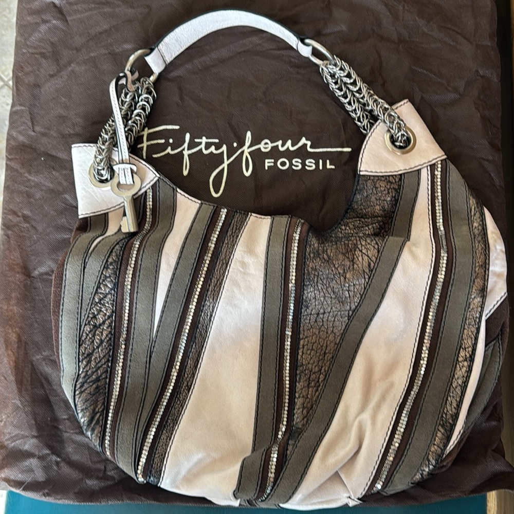 Fossil Hobo Bag in Brown, Gray, and Cream - Picture 10 of 10